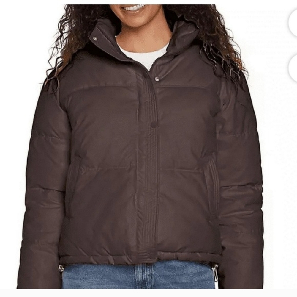 Express Women Brown Vegan Leather Cropped Puffer Jacket Size XL